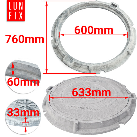 Kanaldeckel Schachtabdeckung mit Flanschrahmen DN 600 mm A15 1,5t Hellgrau