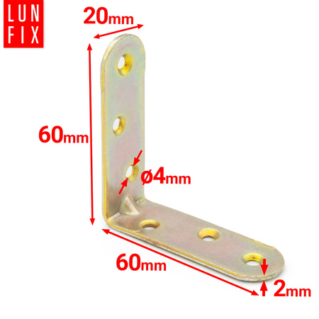 Möbelbauwinkel Gelb Verzinkt 60x60x20x2 mm 50 Stück