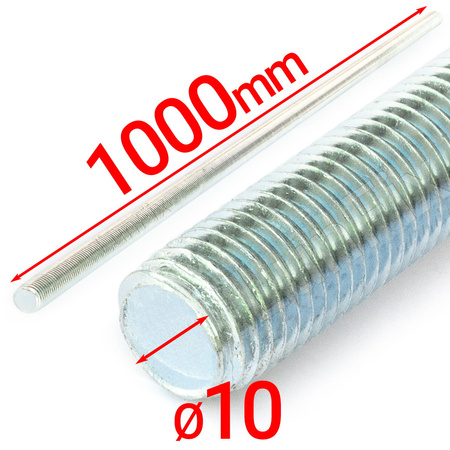 Gewindestange M10 x 1000 mm, 1 Stück | Festigkeitsklasse 4.8 | DIN 975