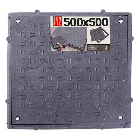 Kanaldeckel Schachtabdeckung mit Flanschrahmen 50x50cm Schwarz