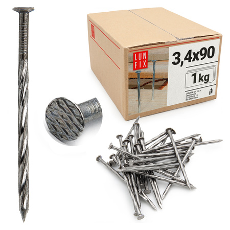 Drehnägel 3,4x90 1kg, Unverzinkt Langlebige Schraubnägel