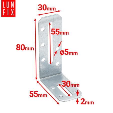 Justierbare Winkelverbinder 80x55x30x2 mm 10 Stück
