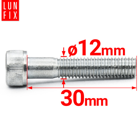 Zylinderkopfschrauben mit Innensechskant M12x30 mm Teilgewinde Festigkeitsklasse 8.8 1kg (22Stk.) DIN 912