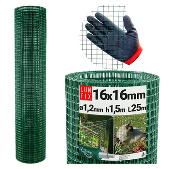 Geschweißtes Gartengitter Grün Verzinkt PVC H1,5m L25m Maschenweite 16x16mm Ø1,2mm