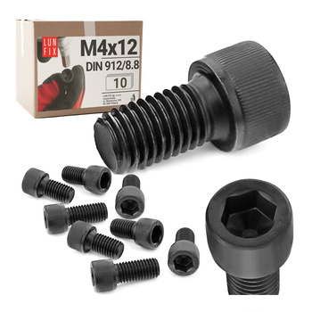 Zylinderkopfschrauben mit Innensechskant M4 12mm Shwarz Verzinkt DIN 912 Festigkeitsklasse 8.8 10 stk.