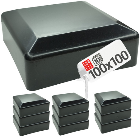 Pfostenkappen Schwarz 100x100 mm Eckig 10 stuck