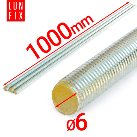 Gewindestange M6 x 1000 mm, 1 Stück | Festigkeitsklasse 8.8 DIN 975