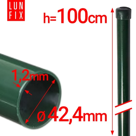 Słupek okrągły ogrodzeniowy zielony fi 42,4mm 1m