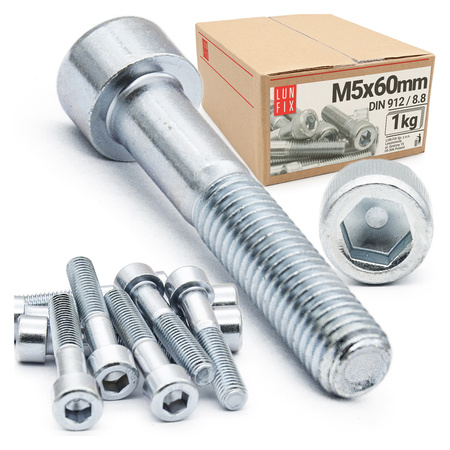 Zylinderkopfschrauben mit Innensechskant M5x60 mm Teilgewinde Festigkeitsklasse 8.8 1kg ( 85 Stk.) DIN 912