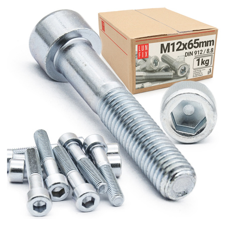 Zylinderkopfschrauben mit Innensechskant M12x65 mm Teilgewinde Festigkeitsklasse 8.8 1kg (14Stk.) DIN 912