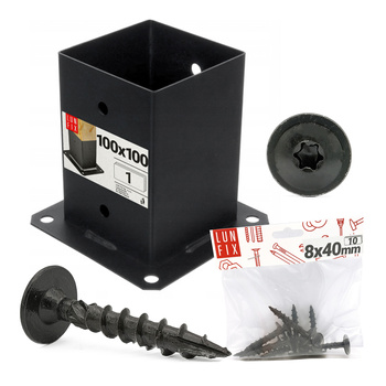 Montage Satz: Pfostenbasis Schwarz 10x10 + Schrauben