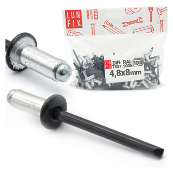 Aluminium Blindnieten DIN7337 4,8x8 mm 100 Stück RAL 9005 Tiefschwarz