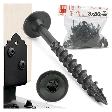 Pfostenschrauben Shwarz 8 x 80mm 50 Stück T40
