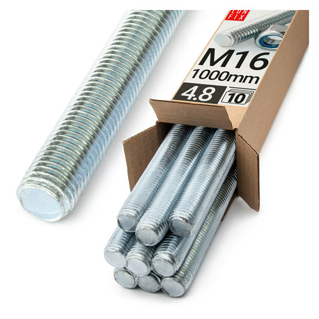 Gewindestange M16 x 1000 mm, 10 Stück | Festigkeitsklasse 4.8 | DIN 975