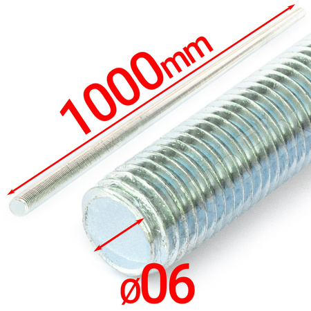 Gewindestange M6 x 1000 mm, 10 Stück | Festigkeitsklasse 4.8 | DIN 975