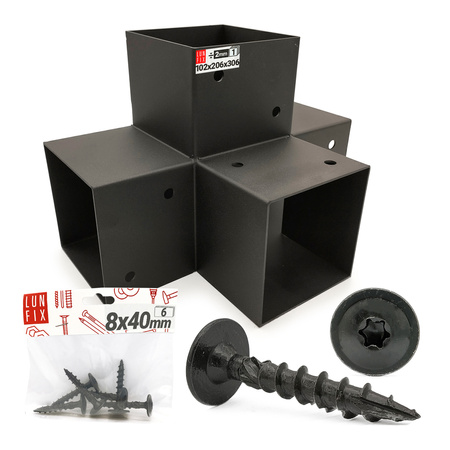 Montage Satz: Schwarz Eckverbinder X 10 x 10 cm + Schrauben