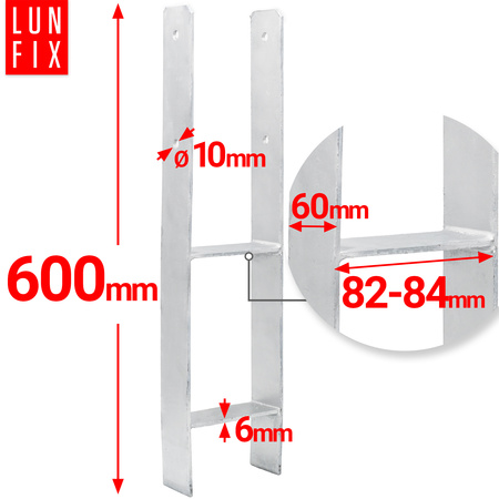 H-Pfostenträger zum Einbetonieren 80x600x6mm