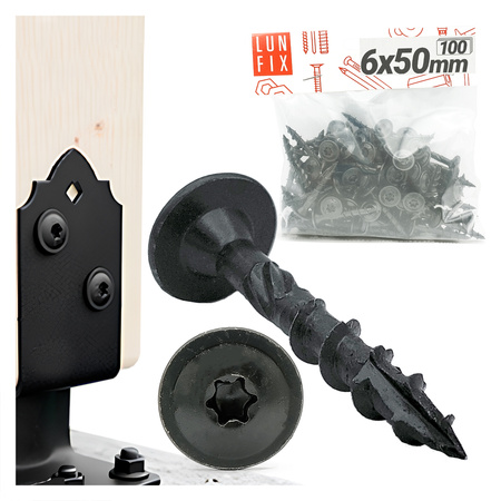 Pfostenschrauben Shwarz 6 x 50mm 100 Stück T40