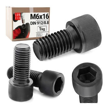 Zylinderkopfschrauben mit Innensechskant M6 16mm Shwarz Verzinkt DIN 912 Festigkeitsklasse 8.8 1 kg.