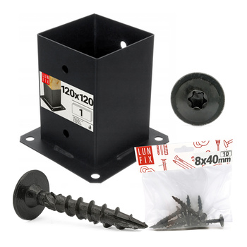 Montage Satz: Pfostenbasis Schwarz 12x12 + Schrauben