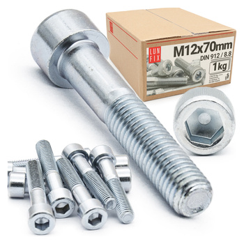 Zylinderkopfschrauben mit Innensechskant M12x70 mm Teilgewinde Festigkeitsklasse 8.8 1kg (13Stk.) DIN 912