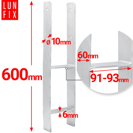 H-Pfostenträger zum Einbetonieren 90x600x6mm