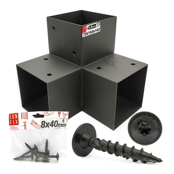 Montage Satz: Schwarz Eckverbinder Y 7 x 7 cm + Schrauben