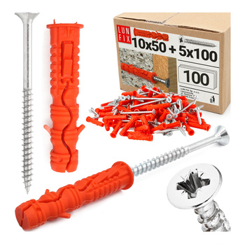 Spreizdübel 10x50 mm Universalschraube mit Senkkopf 5x100 mm 100stk.