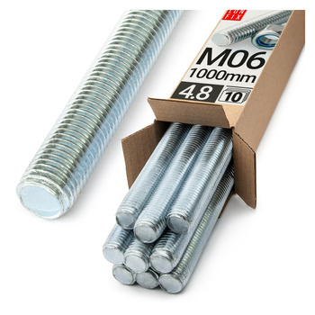 Gewindestange M6 x 1000 mm, 10 Stück | Festigkeitsklasse 4.8 | DIN 975
