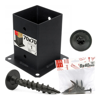 Montage Satz: Pfostenbasis Schwarz 7x7 + Schrauben