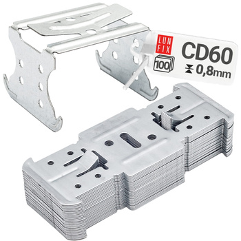 100 x Kreuzverbinder für Gipskartondecken 60x145x58 mm Verzinkt