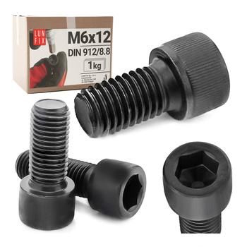 Zylinderkopfschrauben mit Innensechskant M6 12mm Shwarz Verzinkt DIN 912 Festigkeitsklasse 8.8 1 kg.