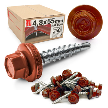 Trapezblechschrauben 4,8 x 55 mm 250 Stück Ziegelrot RAL 8004
