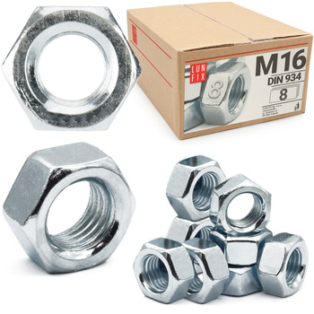 Sechskantmutter M16 - 8 Stück Festigkeit 8 Verzinkter Stahl, Regelgewinde DIN 934
