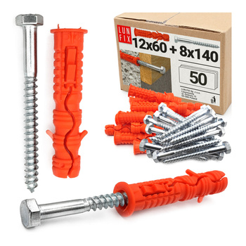 Spreizdübel 12x60 mm mit Sechskant Holzschrauben 8x140 mm 50stk.