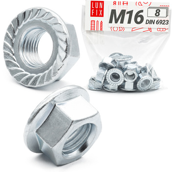 Sperrzahnmutter M16 - 8 Stück verzinkter Stahl Flanschmutter DIN 6923
