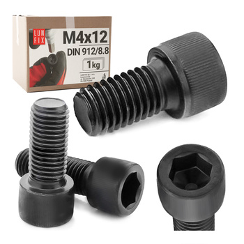 Zylinderkopfschrauben mit Innensechskant M4 12mm Shwarz Verzinkt DIN 912 Festigkeitsklasse 8.8 1 kg.