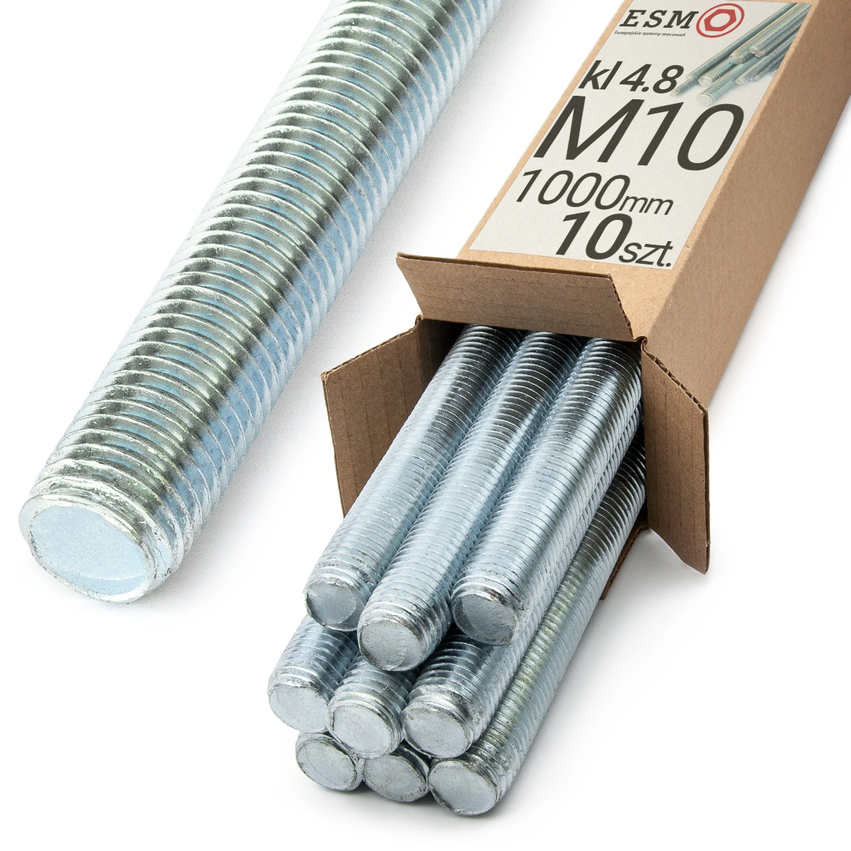 Verzinkte Gewindestange M10 1000 mm Klasse 4.8 – 10 Stück Gewindestäbe in Kartonverpackung